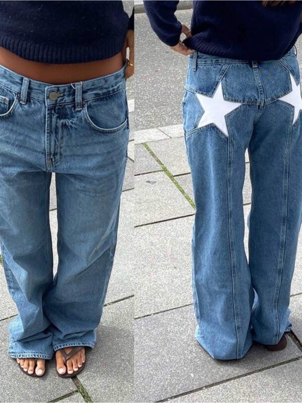 Baggy jeans for women star pattern high waisted straight wide leg